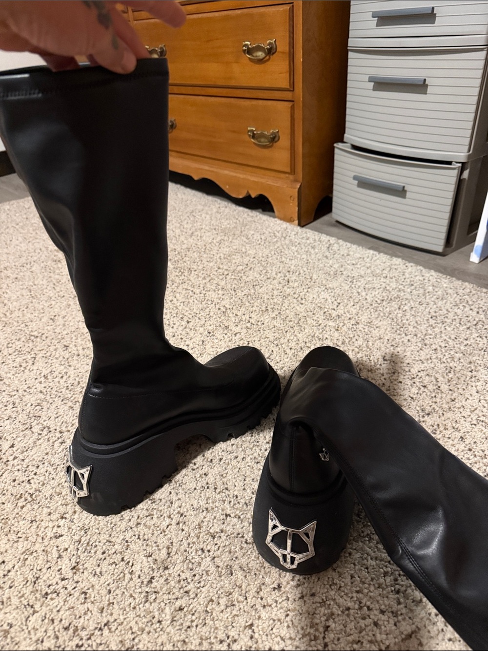 NAKED WOLFE Black Knee-High Platform Boots